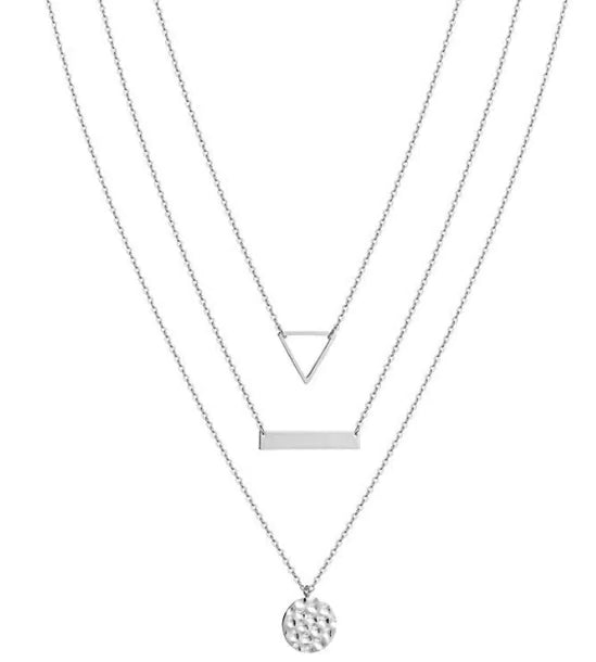 Layered Necklace - Triangle, Bar & Coin