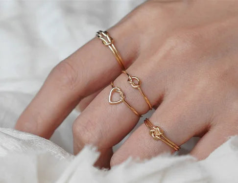 14K Gold-Painted Stacking Heart Rings Set