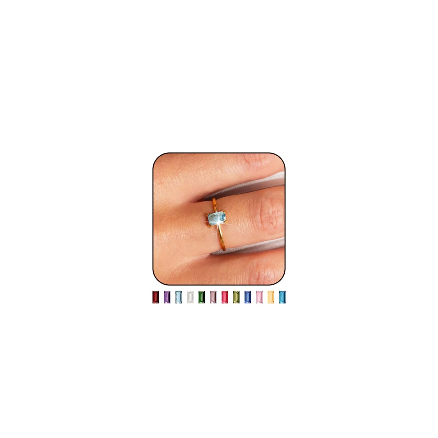 Long Titanium Birthstone Rings