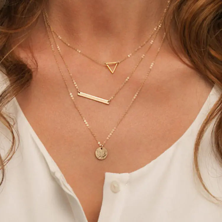 Layered Necklace - Triangle, Bar & Coin