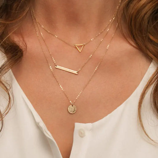 Layered Necklace - Triangle, Bar & Coin